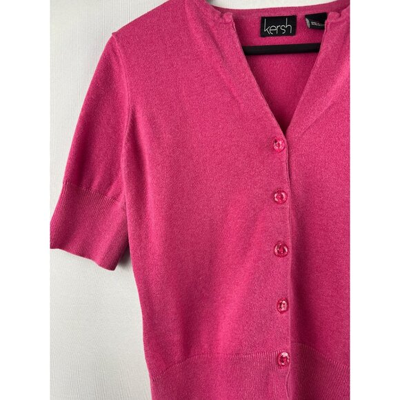 Kersh Womens Cardigan Sweater S Pink Button-Front Short Sleeve Cotton Blend - Picture 2 of 6